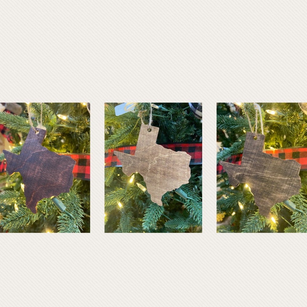 Stained wood Texas Christmas ornaments